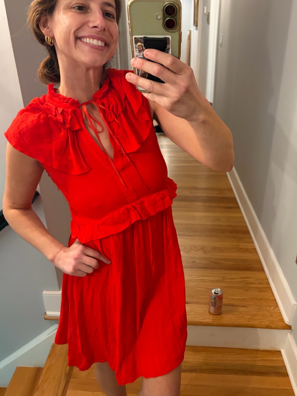 Maje Rutta Red Ruffled Crepe Mini Dress Size 2 US 6